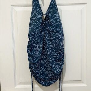 Pea In The Pod Maternity Swim Suit Top Medium Blue Geometric Print Ruched Sides